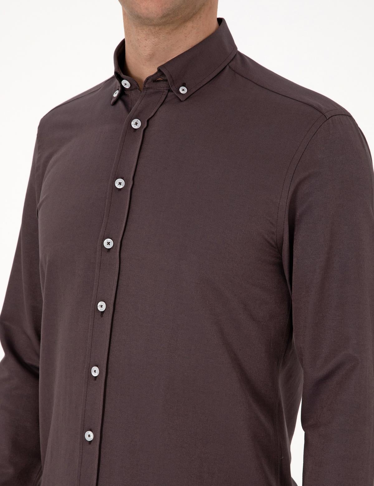 Koyu Kahverengi Regular Fit Uzun Kollu Gömlek - 50311487105