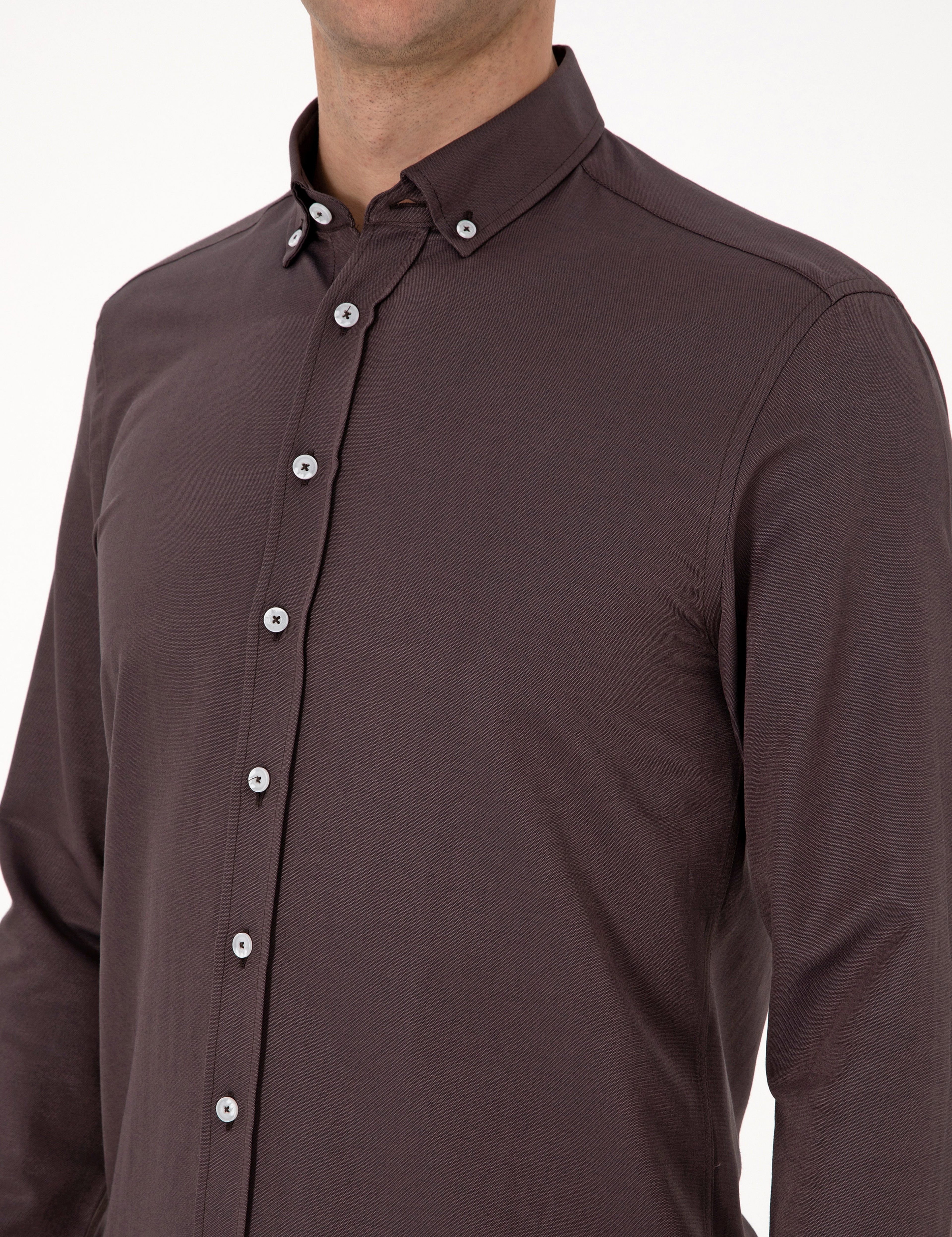 Koyu Kahverengi Regular Fit Uzun Kollu Gömlek - Image 7