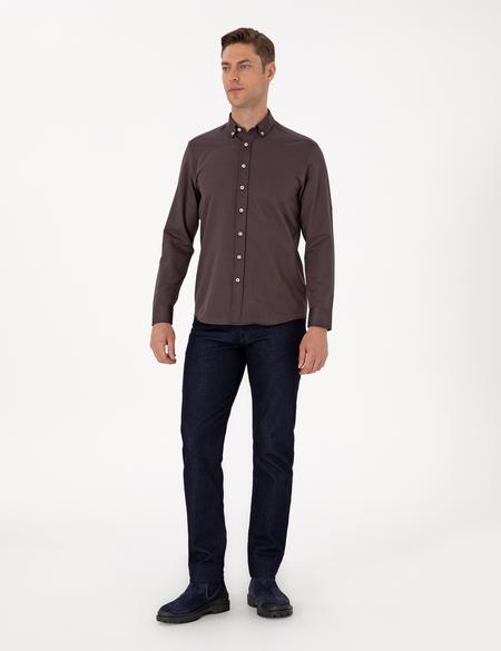 Koyu Kahverengi Regular Fit Uzun Kollu Gömlek - 50311487105