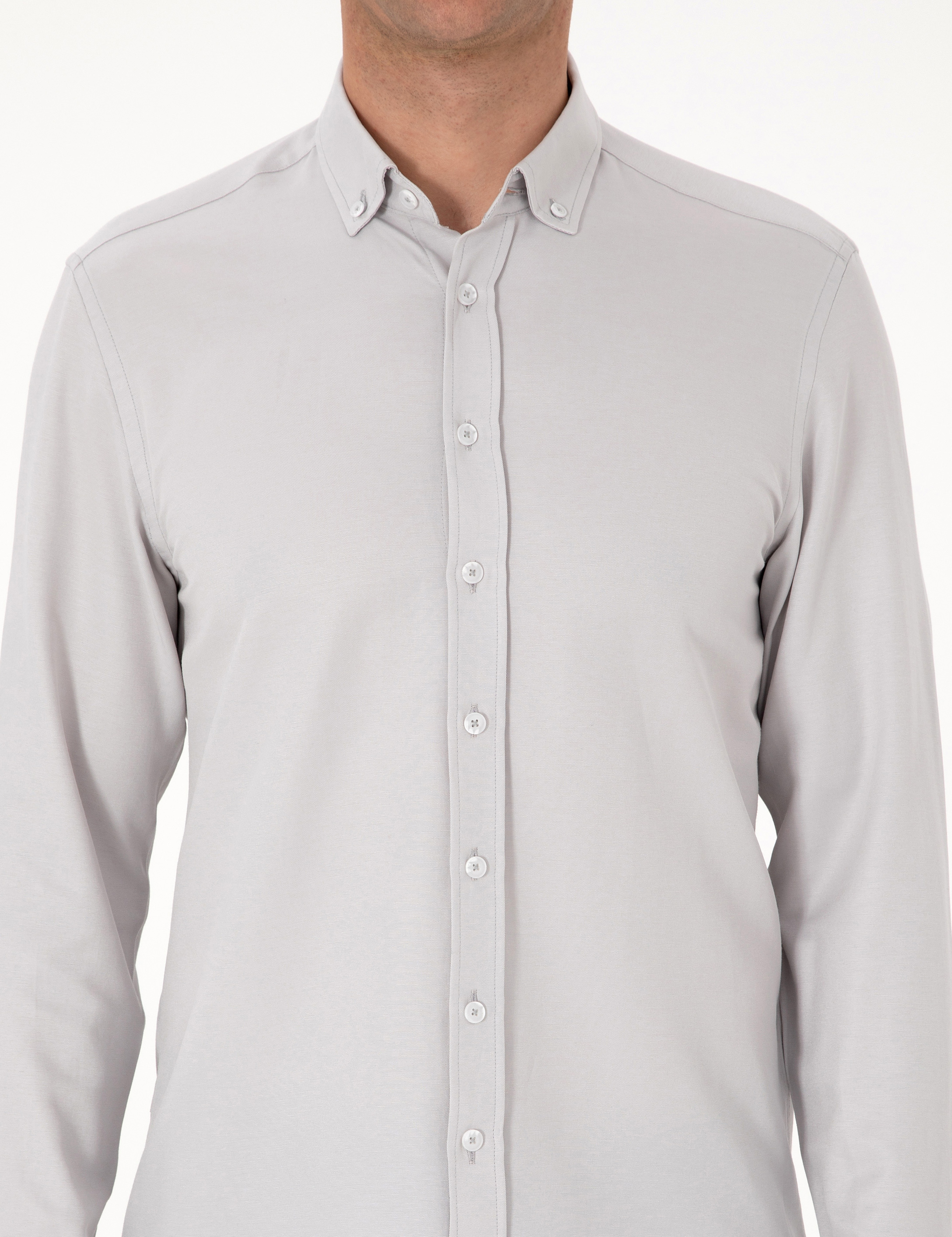 Gri Regular Fit Uzun Kollu Gömlek - Image 6