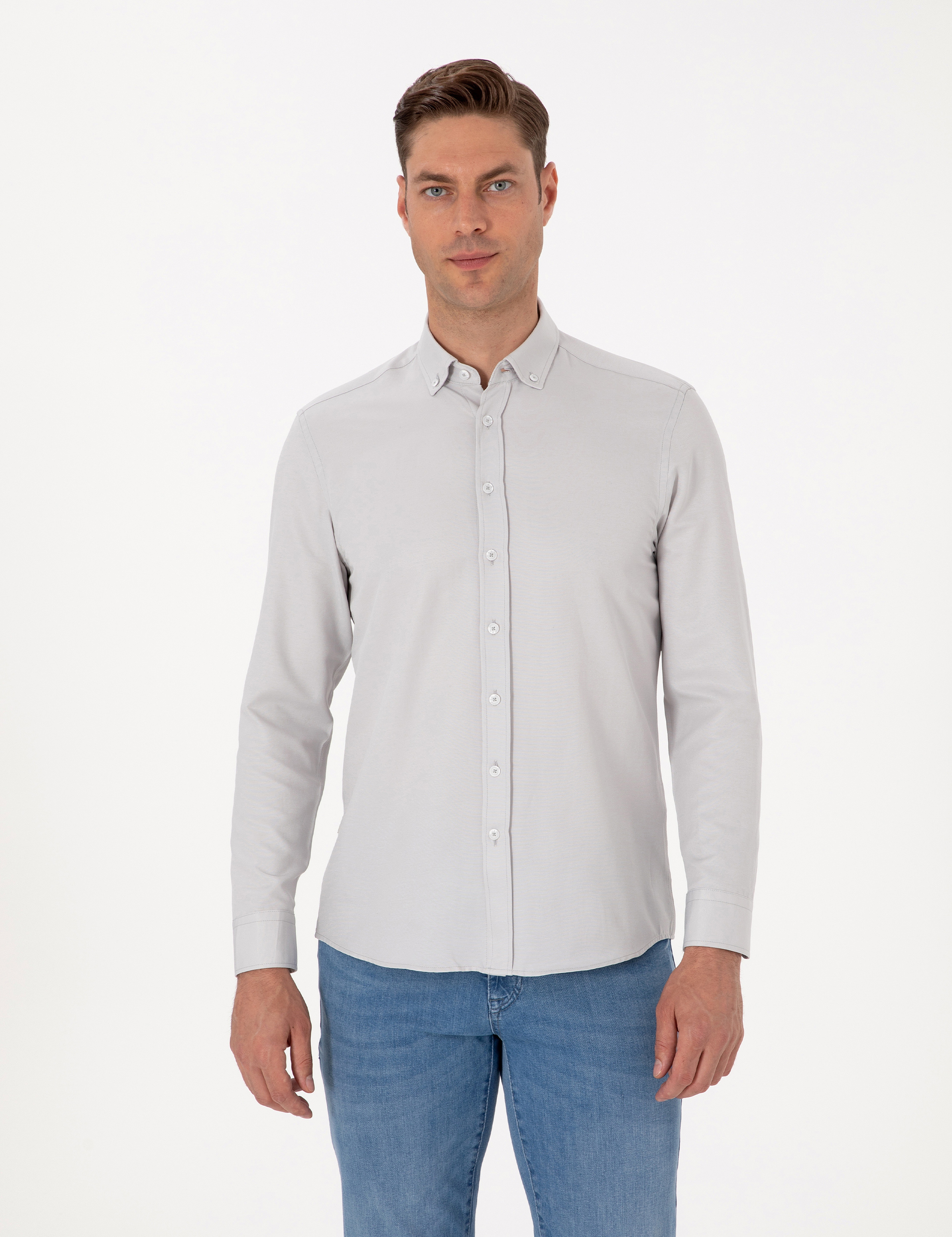 Gri Regular Fit Uzun Kollu Gömlek - Image 1
