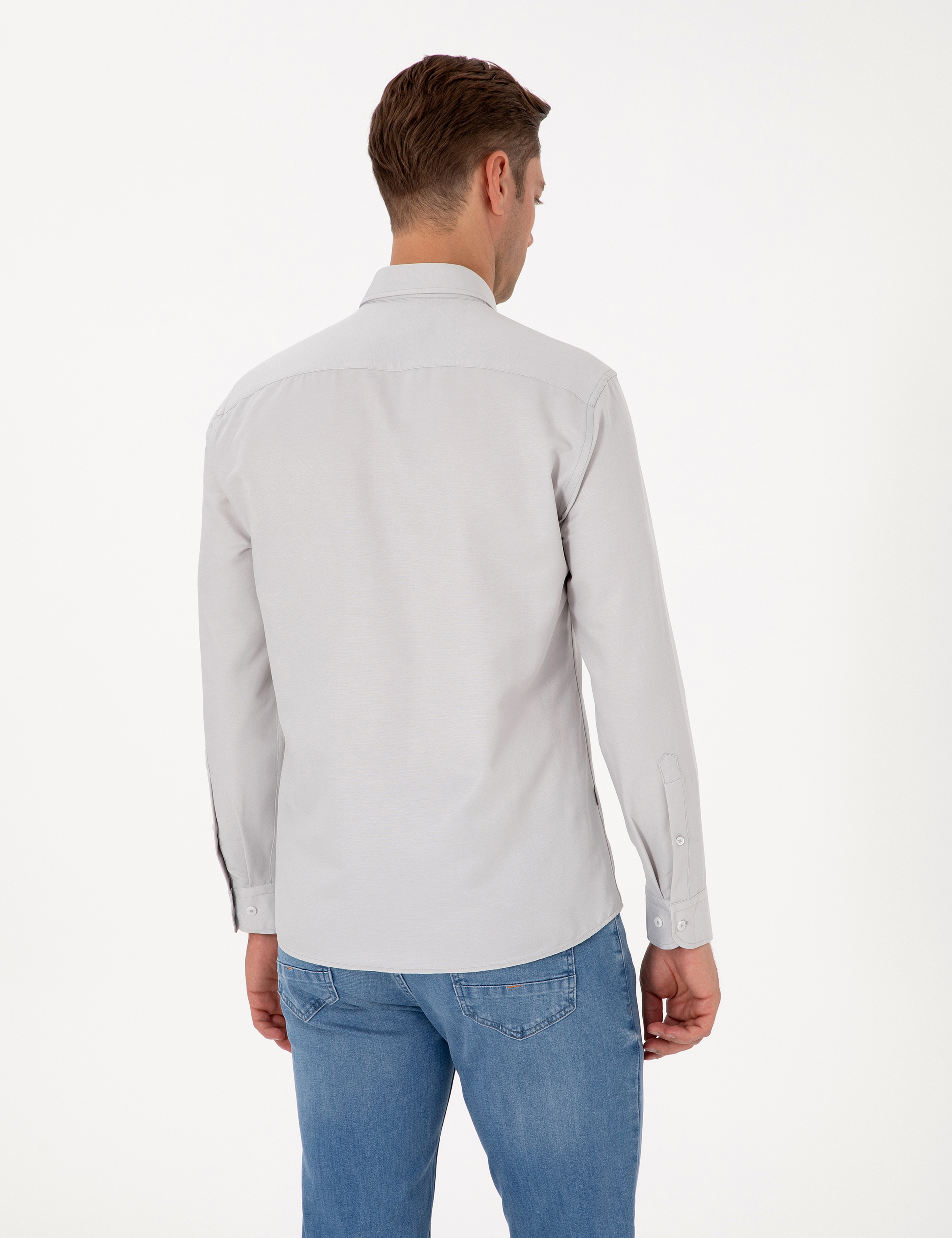 Gri Regular Fit Uzun Kollu Gömlek - Image 5