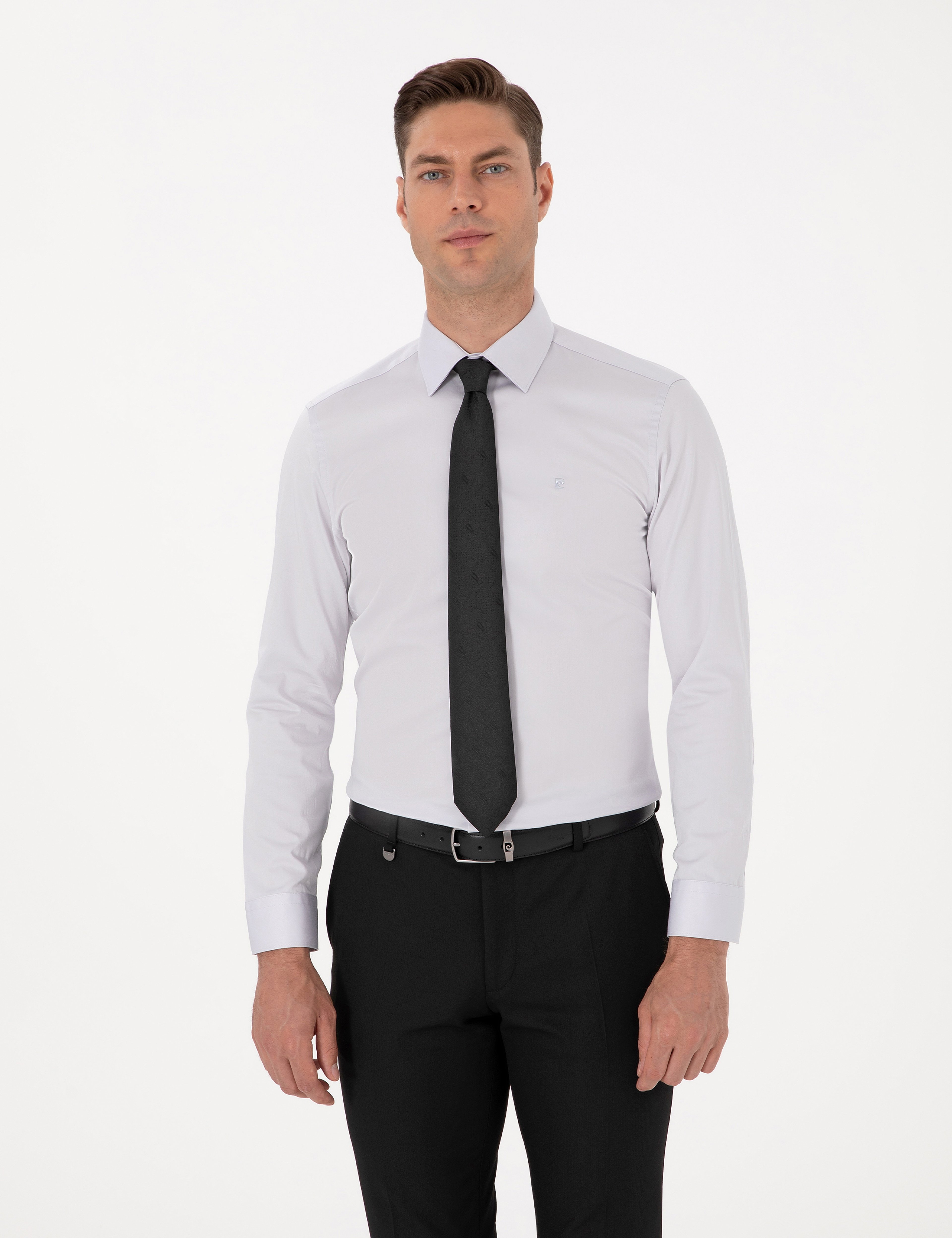 Gri %100 Pamuk Slim Fit Uzun Kollu Basic Gömlek
