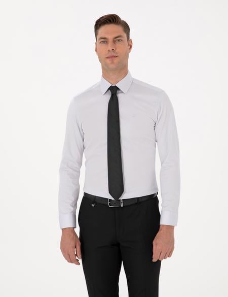 Gri Slim Fit Uzun Kollu Basic Gömlek - 50315407025