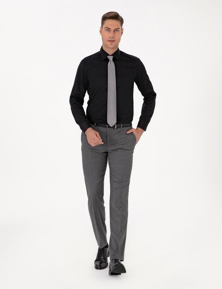 Siyah Slim Fit Uzun Kollu Basic Gömlek - 50315407033