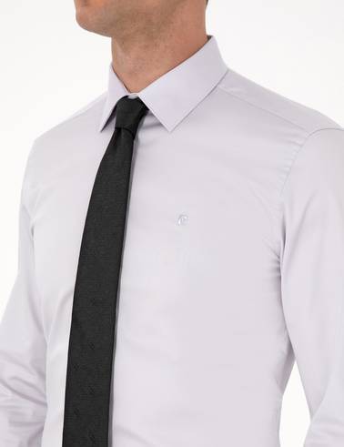 Gri %100 Pamuk Slim Fit Uzun Kollu Basic Gömlek