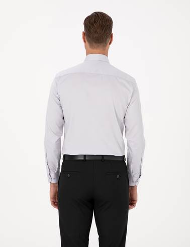 Gri %100 Pamuk Slim Fit Uzun Kollu Basic Gömlek