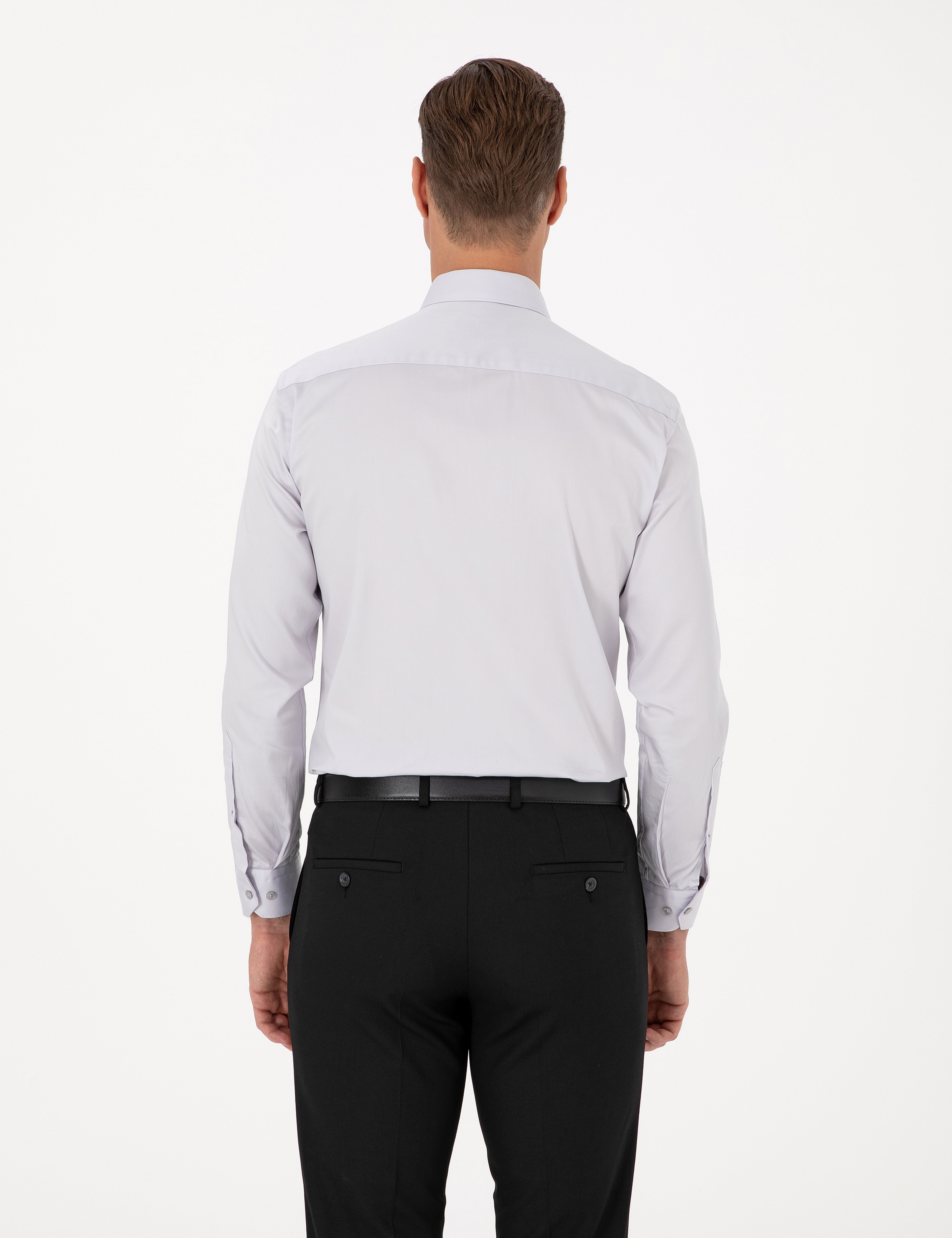 Gri %100 Pamuk Slim Fit Uzun Kollu Basic Gömlek