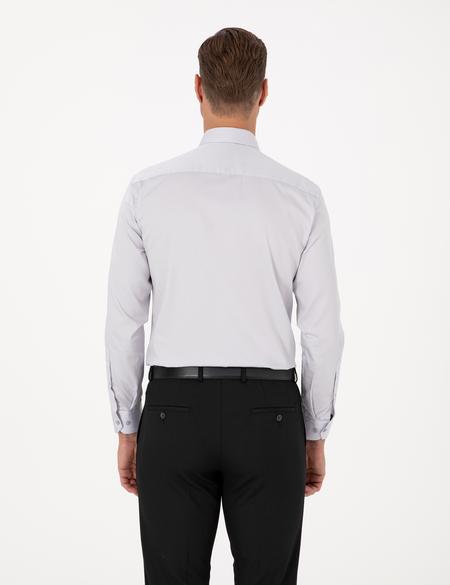 Gri Slim Fit Uzun Kollu Basic Gömlek - 50315407025