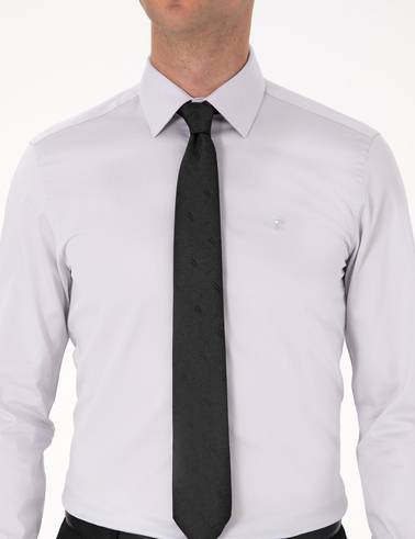 Gri %100 Pamuk Slim Fit Uzun Kollu Basic Gömlek