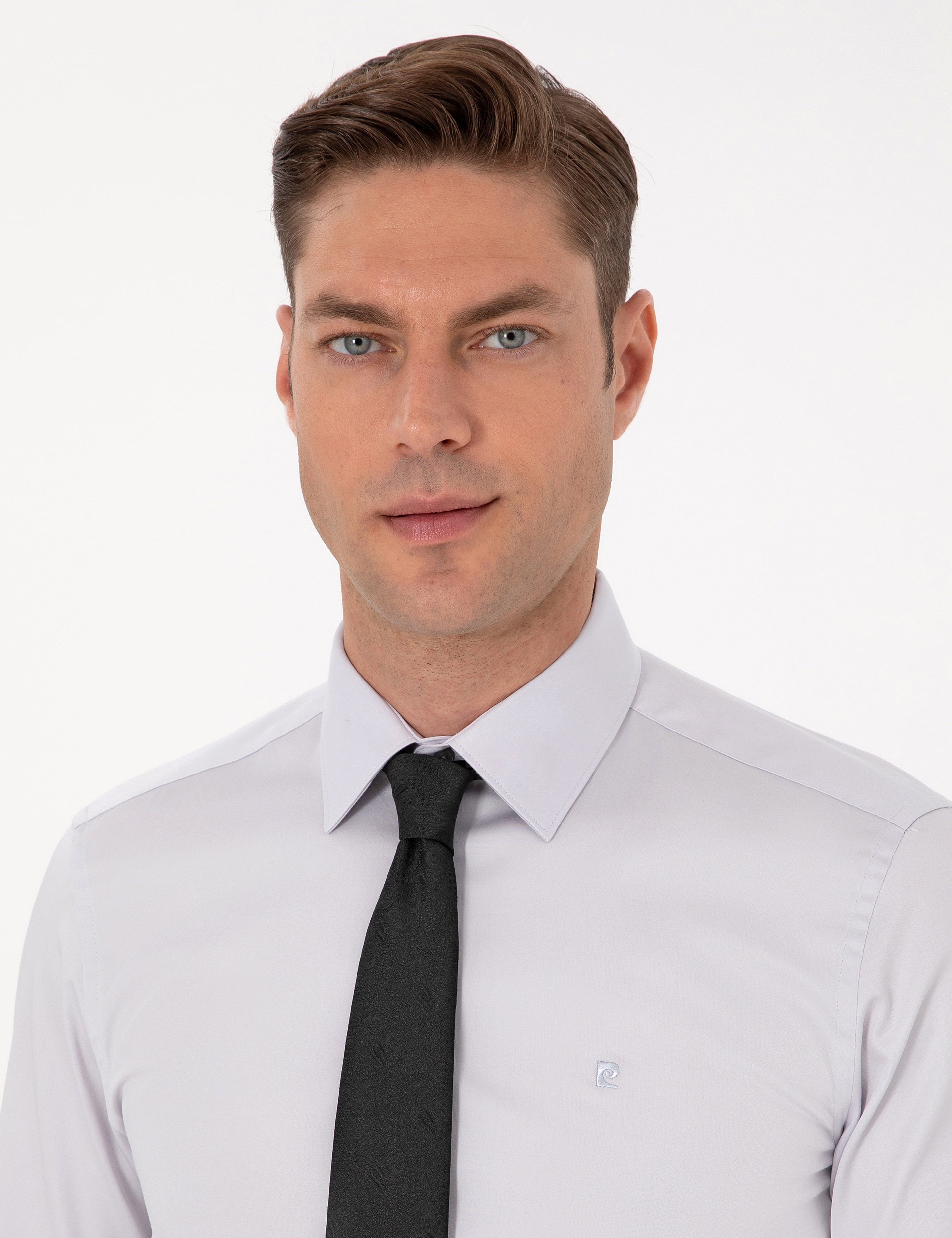 Gri %100 Pamuk Slim Fit Uzun Kollu Basic Gömlek
