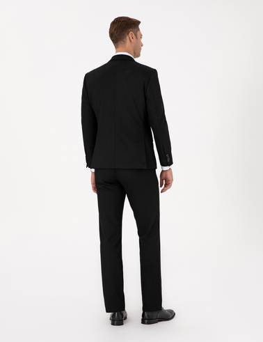 Siyah Slim Fit Yelekli Takım Elbise