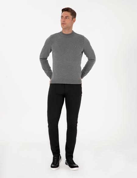 Gri Melanj Slim Fit Çeyrek Yaka Basic Triko Kazak - 50315456036