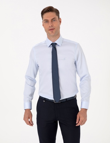 Açık Mavi Slim Fit Uzun Kollu Basic Gömlek