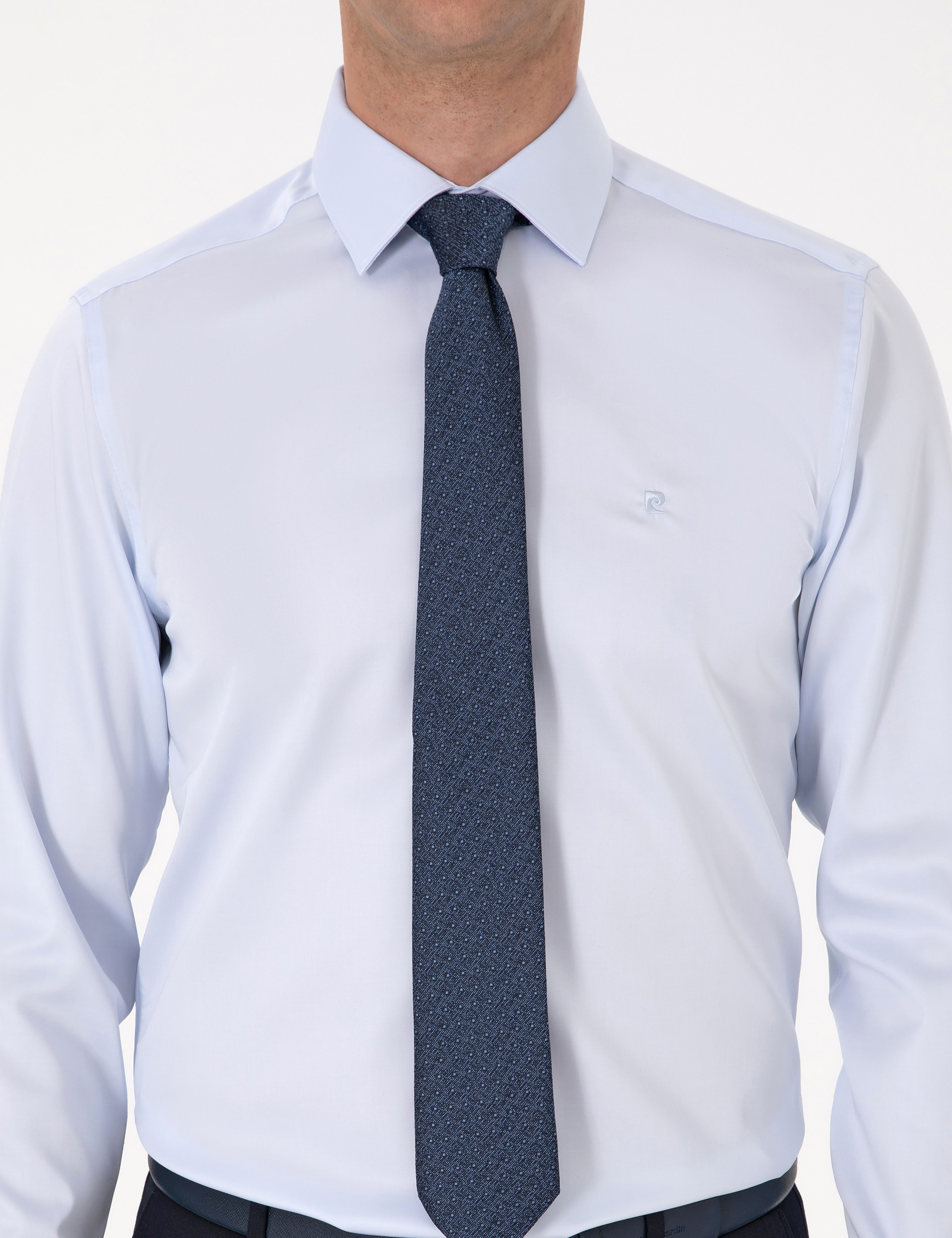 Açık Mavi Slim Fit Uzun Kollu Basic Gömlek - Image 6