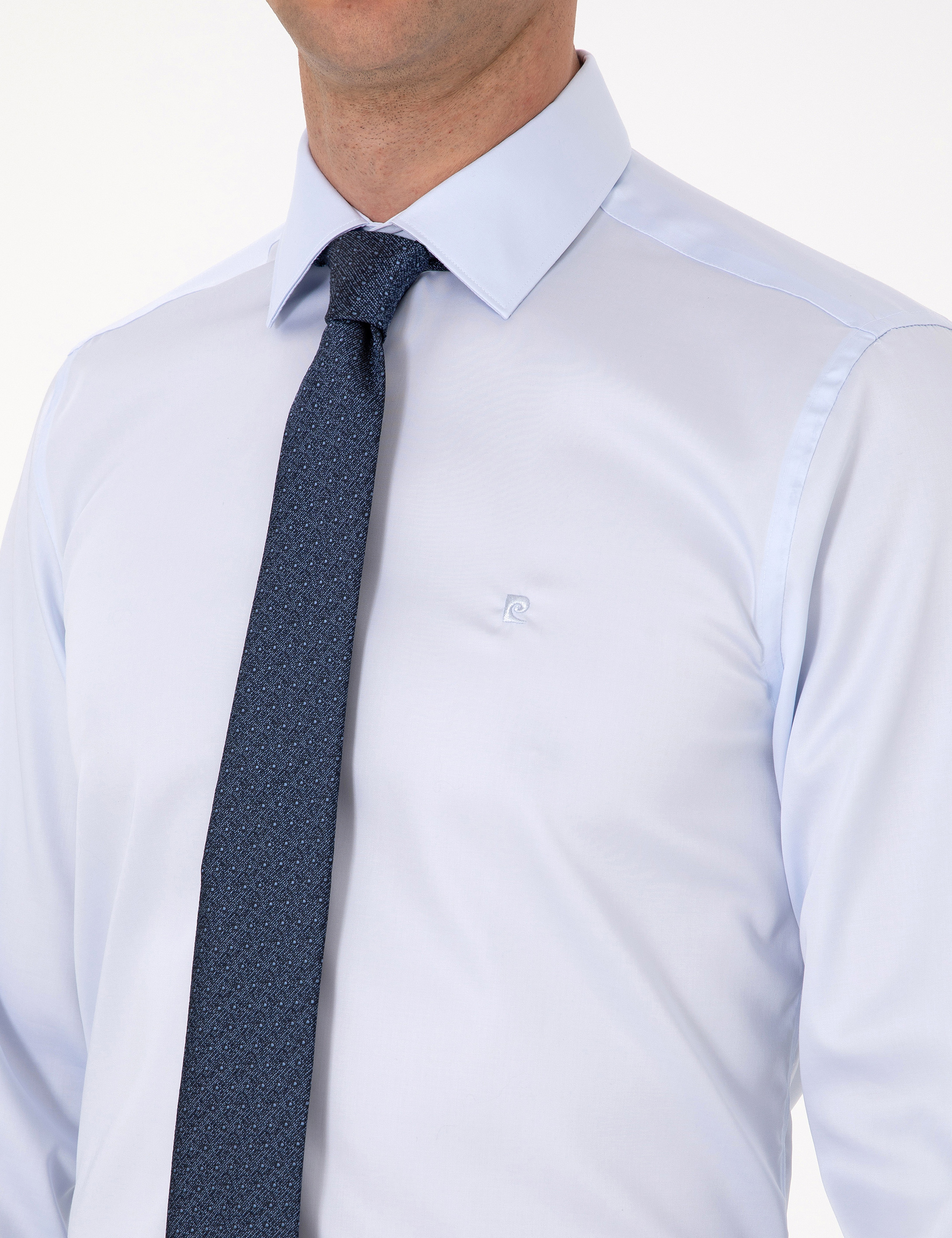 Açık Mavi Slim Fit Uzun Kollu Basic Gömlek - Image 7