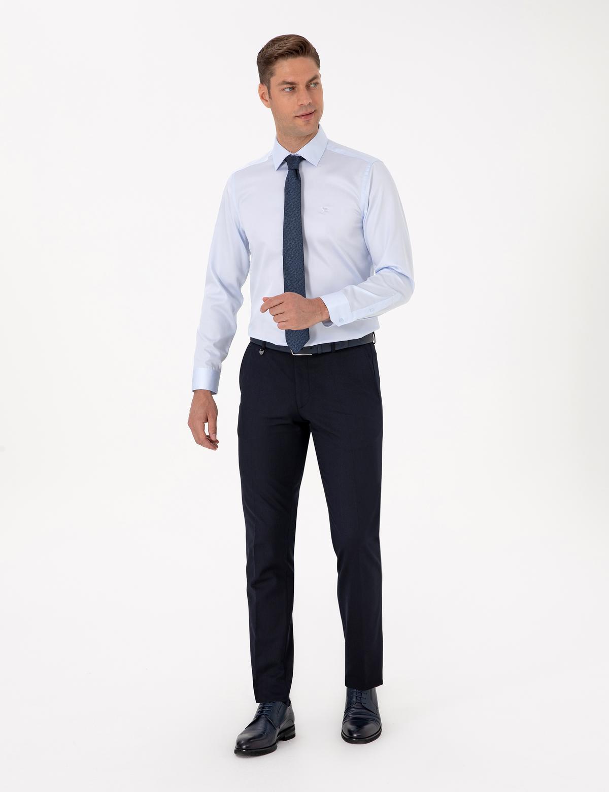 Açık Mavi Slim Fit Uzun Kollu Basic Gömlek - 50301930016