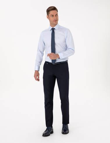 Açık Mavi Slim Fit Uzun Kollu Basic Gömlek