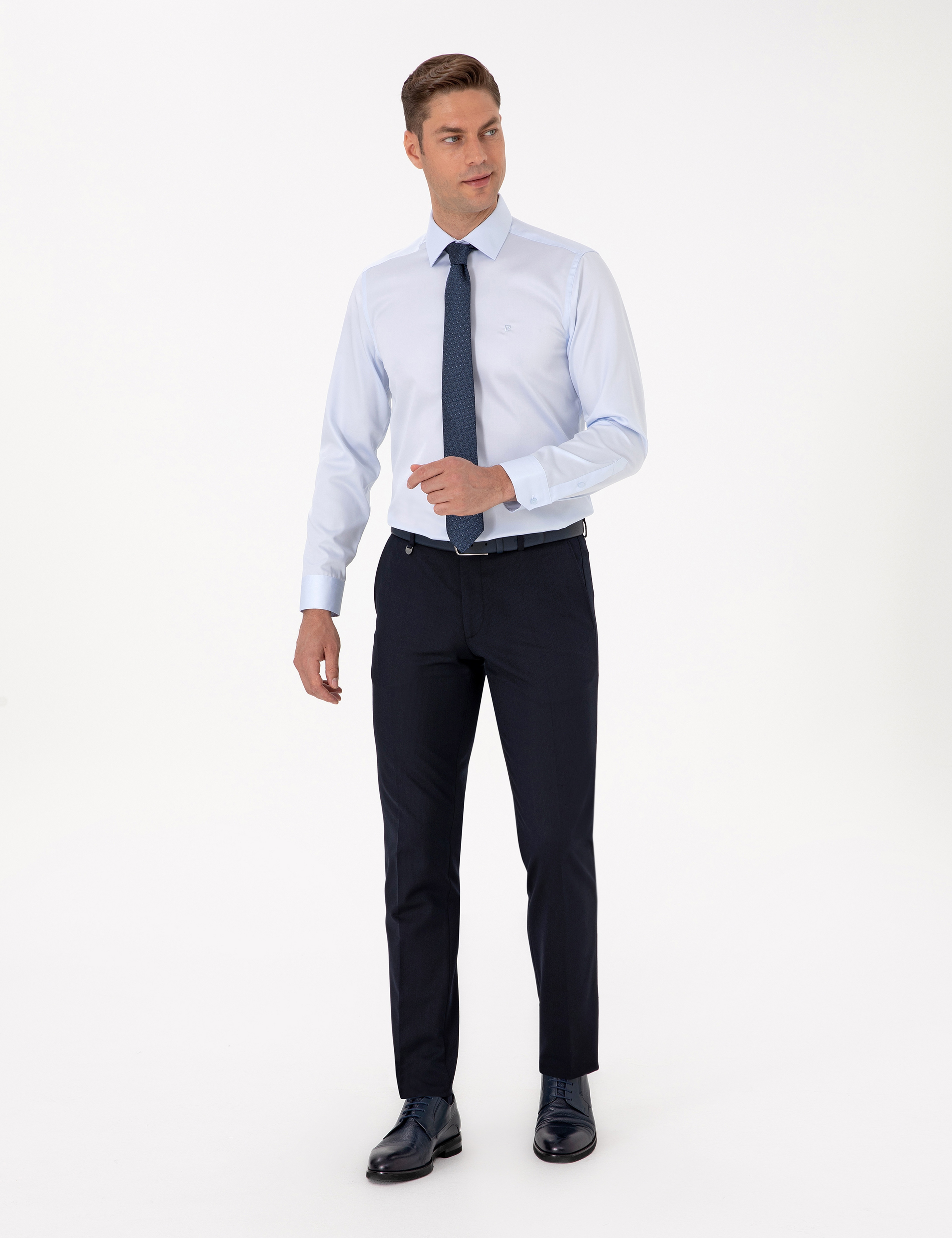 Açık Mavi Slim Fit Uzun Kollu Basic Gömlek - Image 4