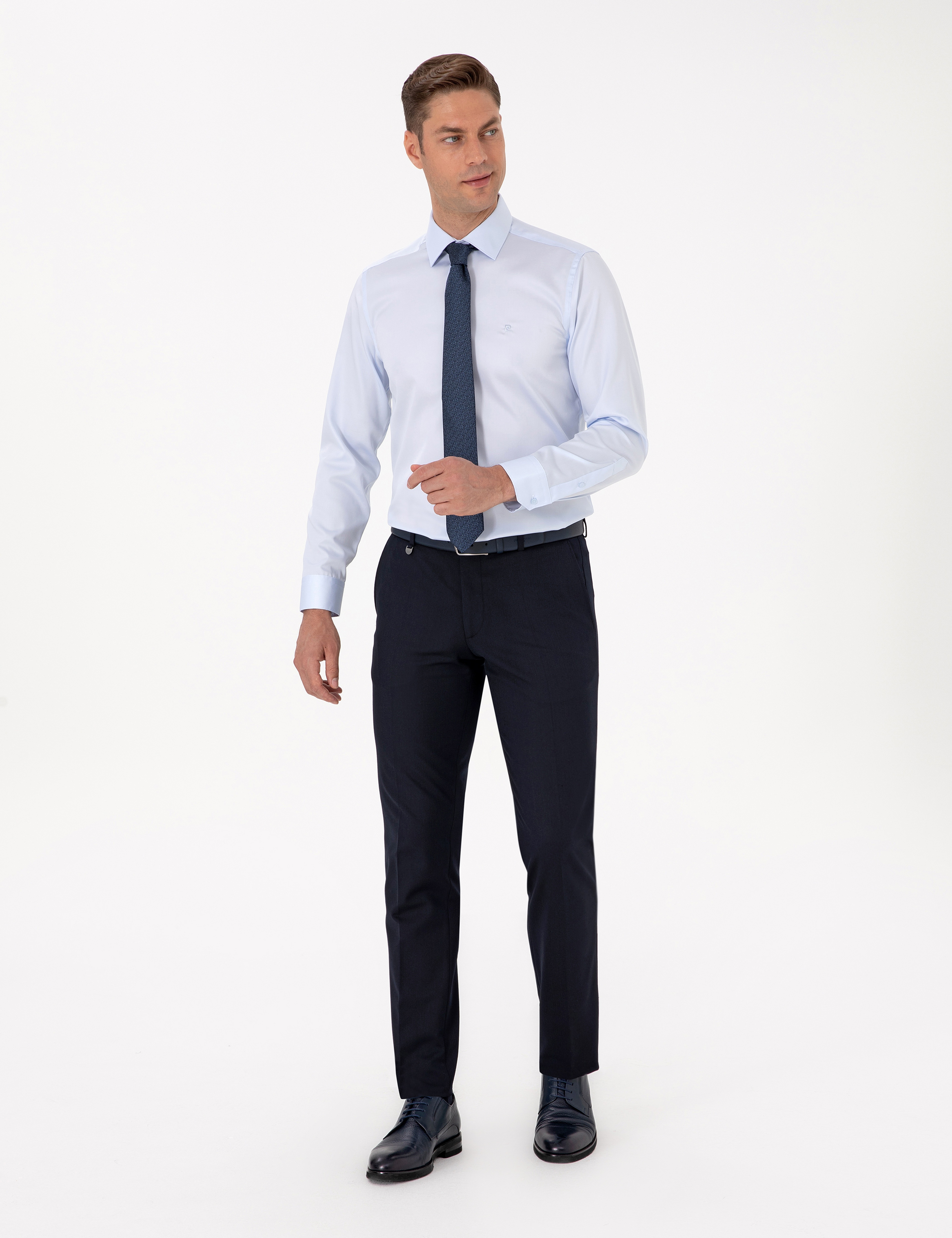 Açık Mavi Slim Fit Uzun Kollu Basic Gömlek