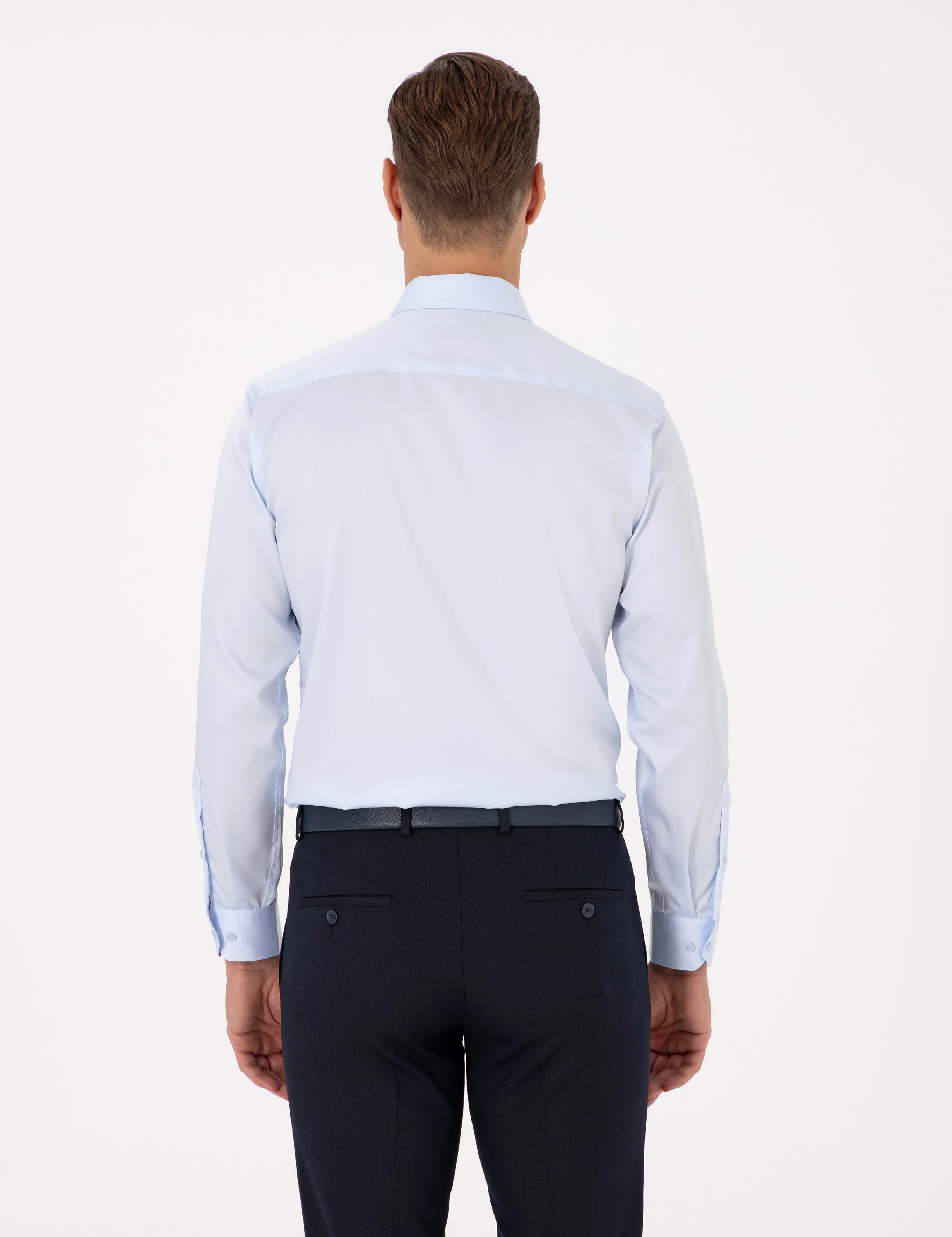 Açık Mavi Slim Fit Uzun Kollu Basic Gömlek