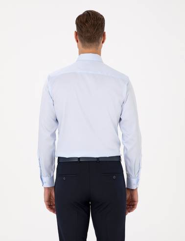 Açık Mavi Slim Fit Uzun Kollu Basic Gömlek