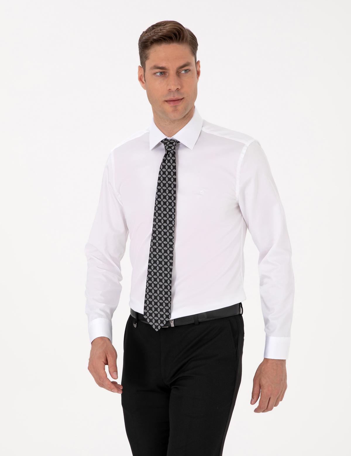 Beyaz Non İron Kolay Ütülenebilir Slim Fit Uzun Kollu Basic Gömlek