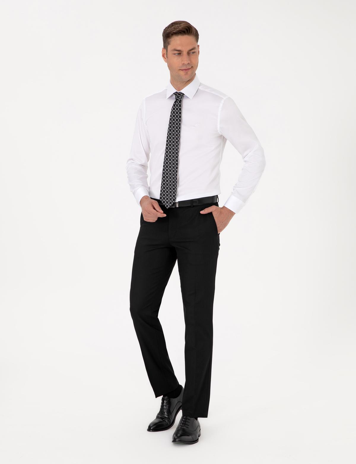 Beyaz Non İron Kolay Ütülenebilir Slim Fit Uzun Kollu Basic Gömlek - 50301930002