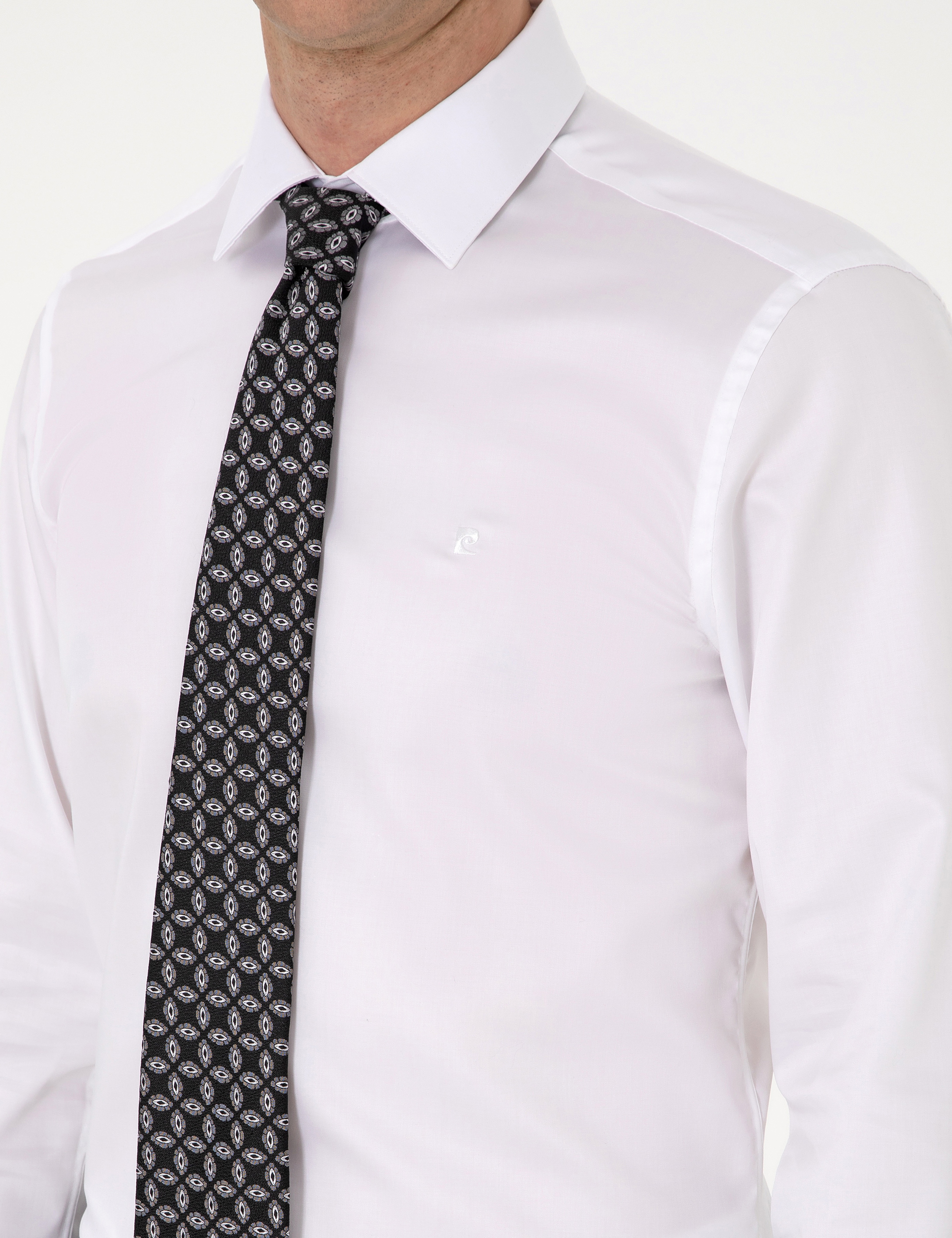 Beyaz Non İron Kolay Ütülenebilir Slim Fit Uzun Kollu Basic Gömlek - Image 7