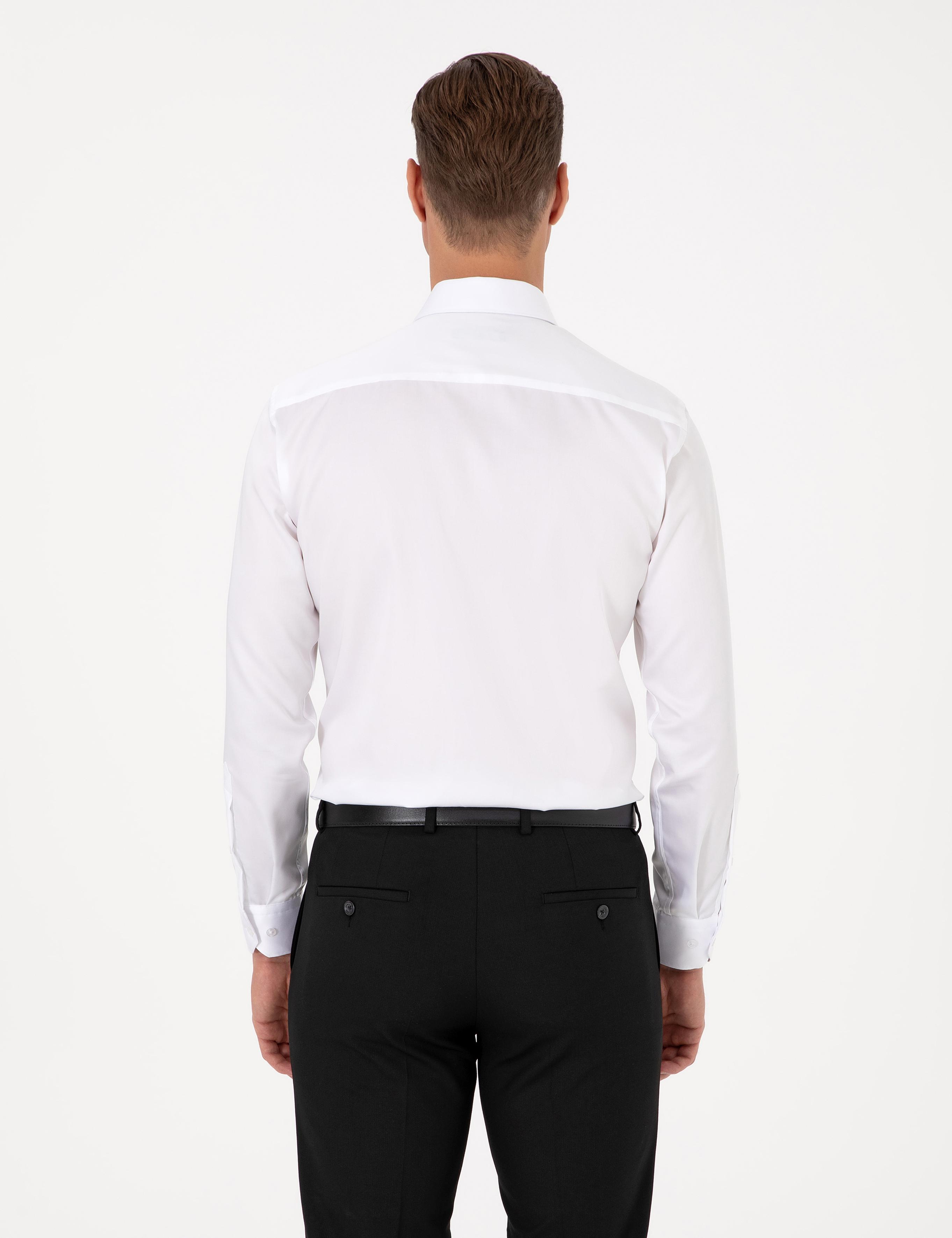 Beyaz Non İron Kolay Ütülenebilir Slim Fit Uzun Kollu Basic Gömlek