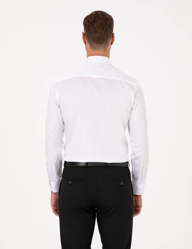 Beyaz Non İron Kolay Ütülenebilir Slim Fit Uzun Kollu Basic Gömlek