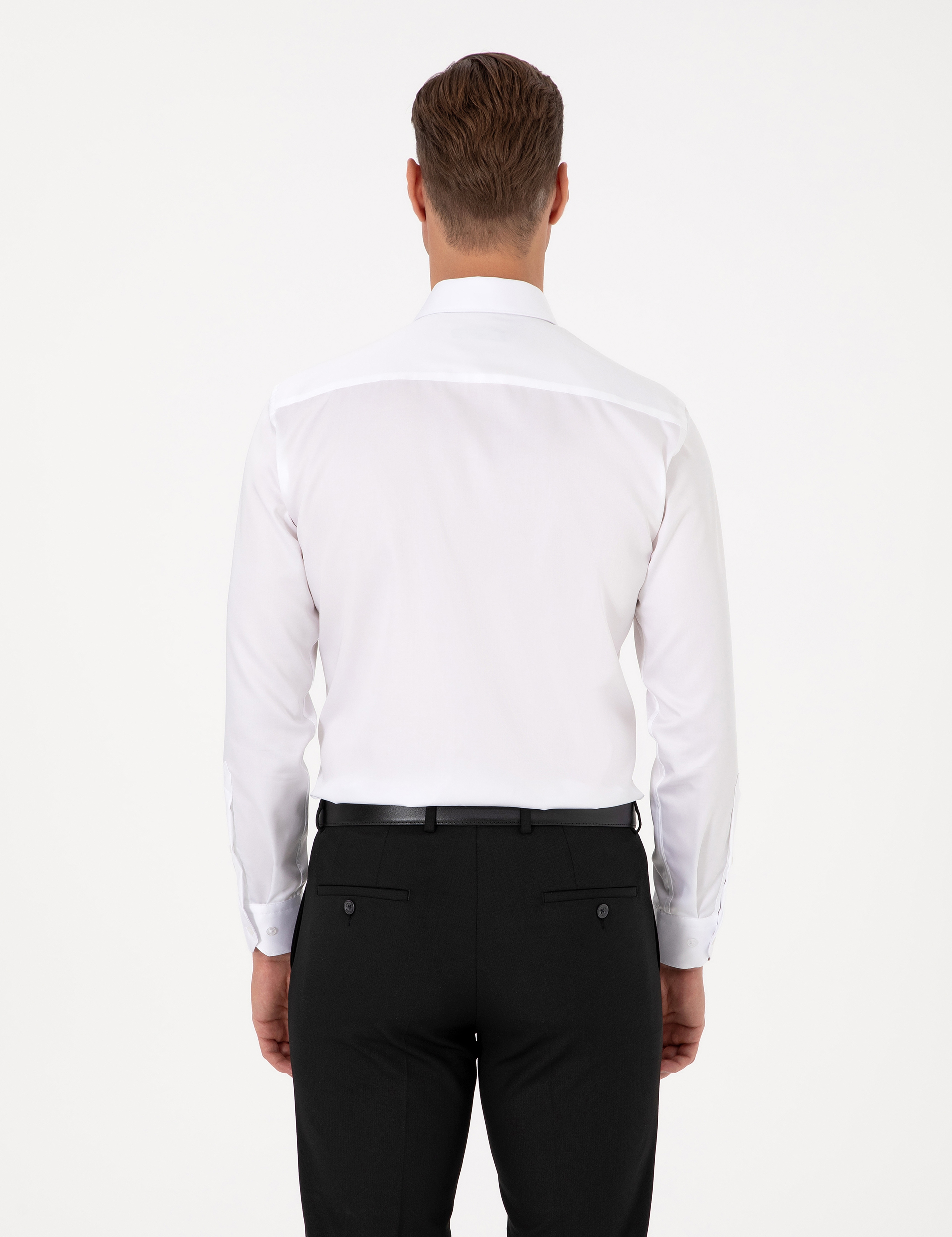 Beyaz Non İron Kolay Ütülenebilir Slim Fit Uzun Kollu Basic Gömlek - Image 5