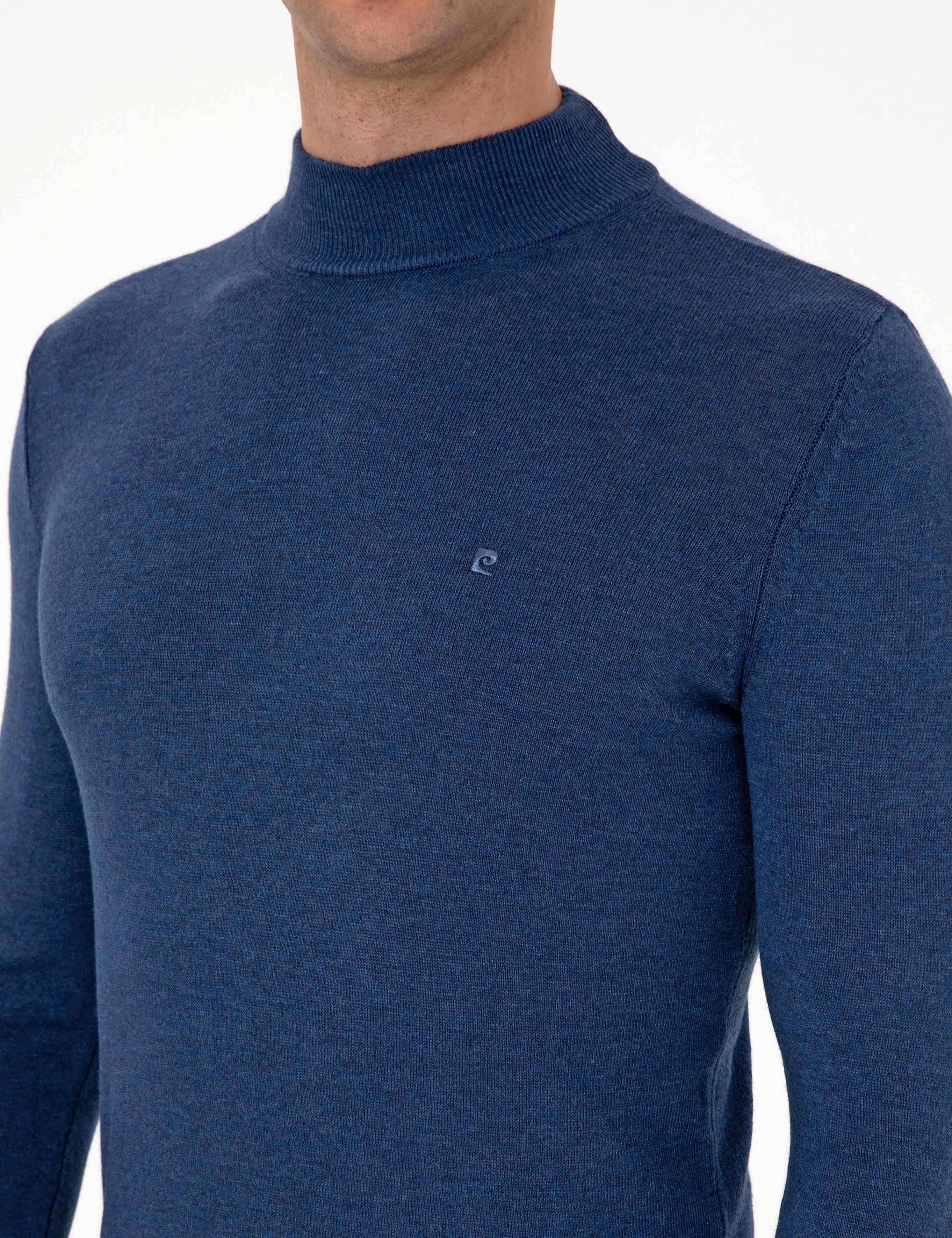 İndigo Melanj Slim Fit Yarım Balıkçı Yaka Basic Triko Kazak