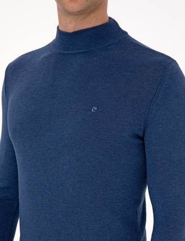 İndigo Melanj Slim Fit Yarım Balıkçı Yaka Basic Triko Kazak