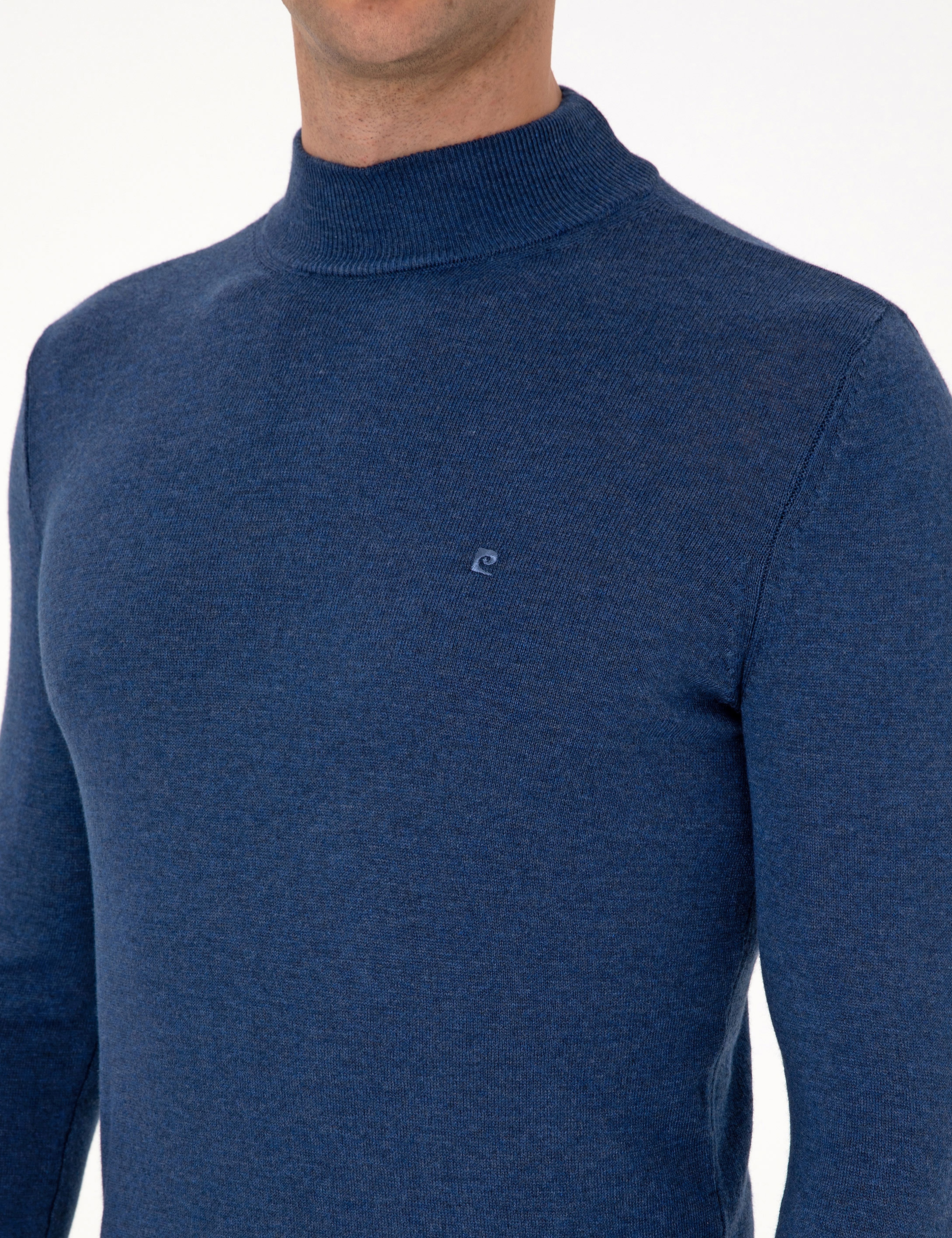İndigo Melanj Slim Fit Yarım Balıkçı Yaka Basic Triko Kazak - Image 7