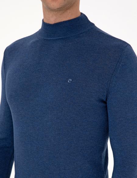 İndigo Melanj Slim Fit Yarım Balıkçı Yaka Basic Triko Kazak - 50314176063