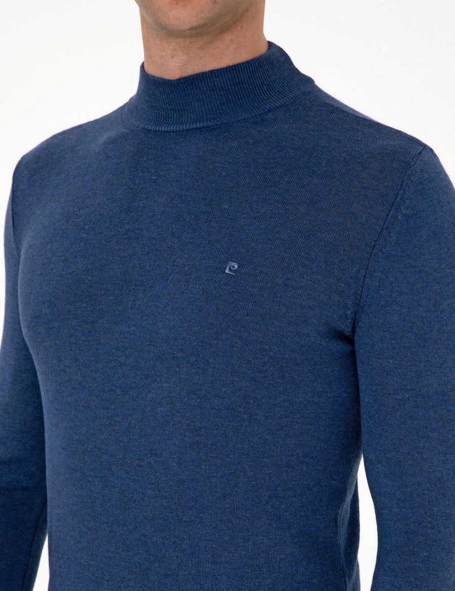 İndigo Melanj Slim Fit Yarım Balıkçı Yaka Basic Triko Kazak