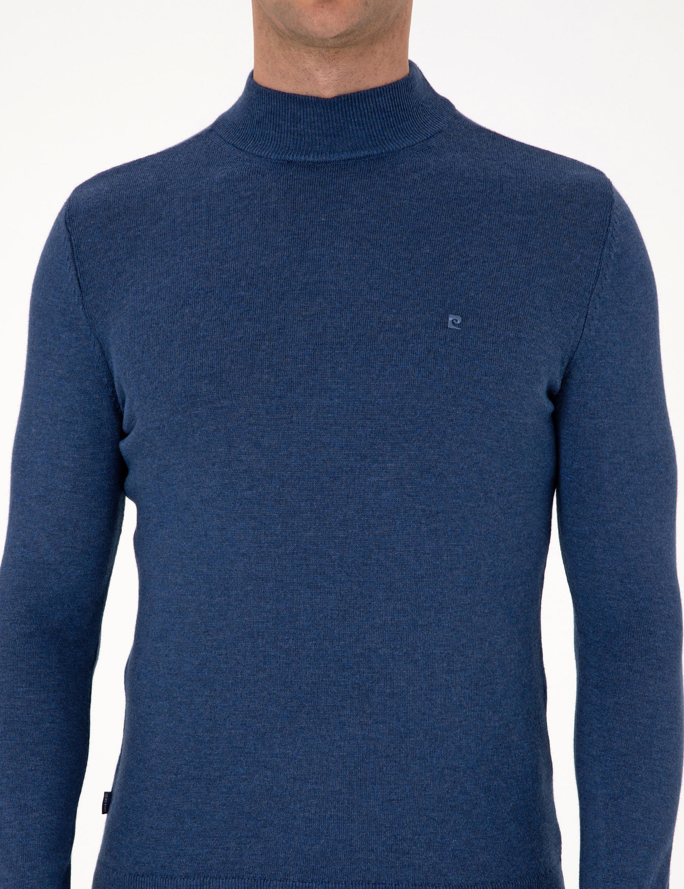 İndigo Melanj Slim Fit Yarım Balıkçı Yaka Basic Triko Kazak