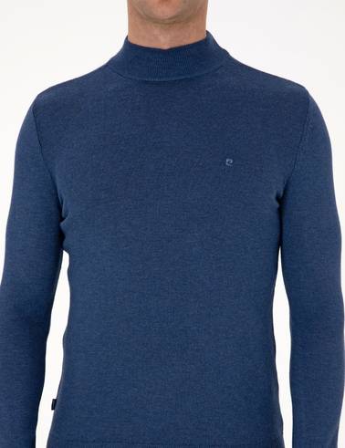 İndigo Melanj Slim Fit Yarım Balıkçı Yaka Basic Triko Kazak