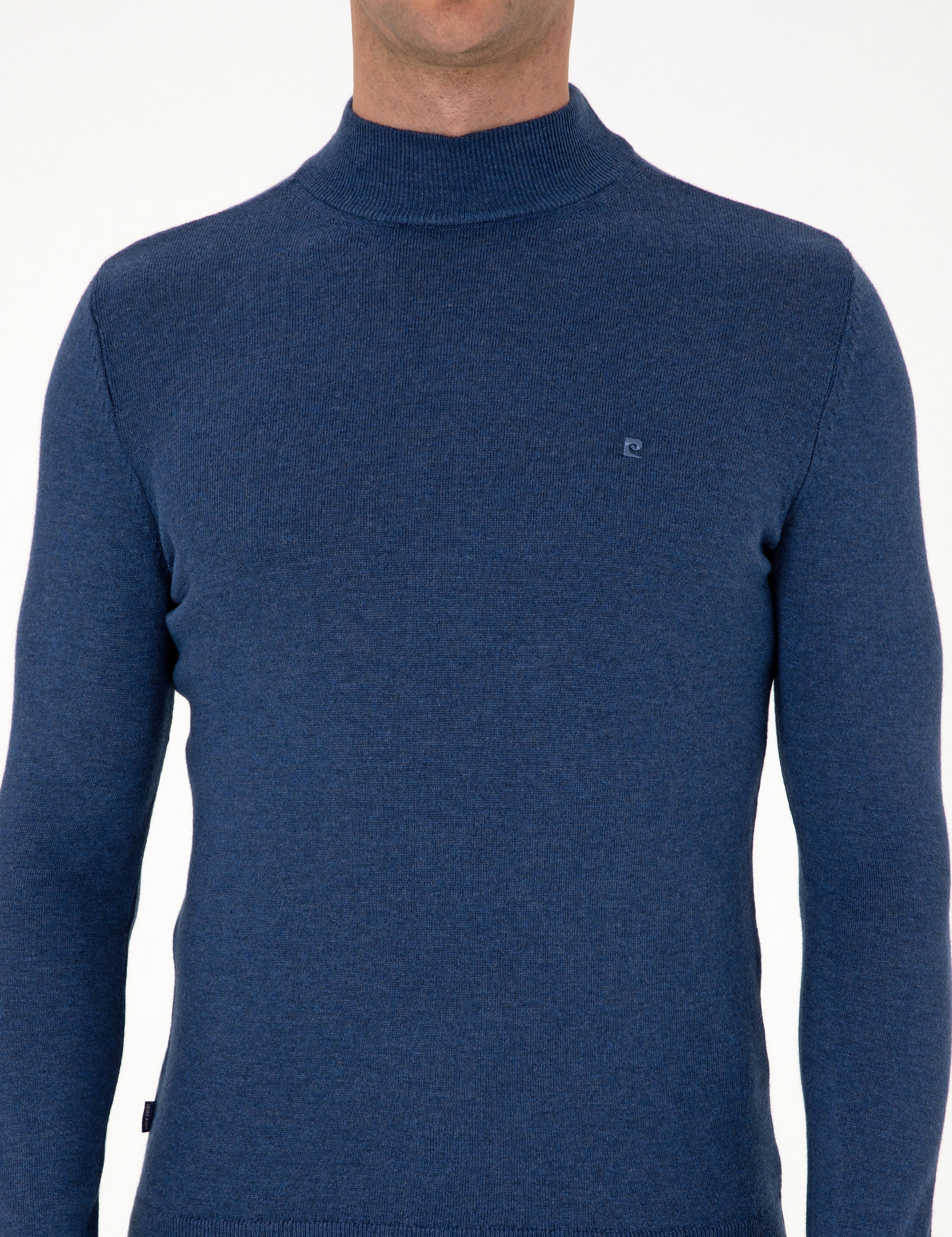 İndigo Melanj Slim Fit Yarım Balıkçı Yaka Basic Triko Kazak - Image 6