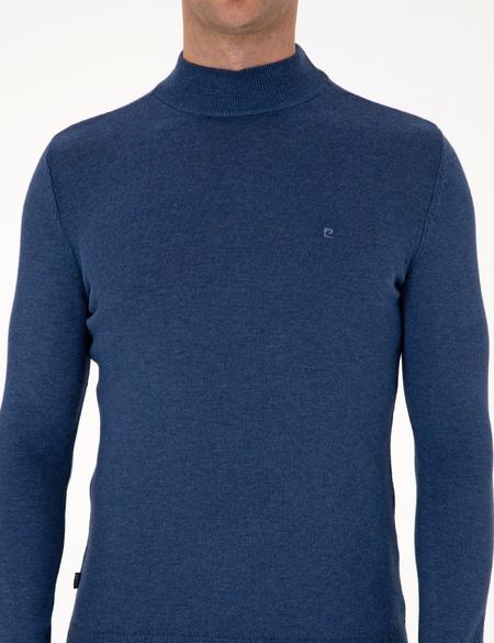 İndigo Melanj Slim Fit Yarım Balıkçı Yaka Basic Triko Kazak - 50314176063