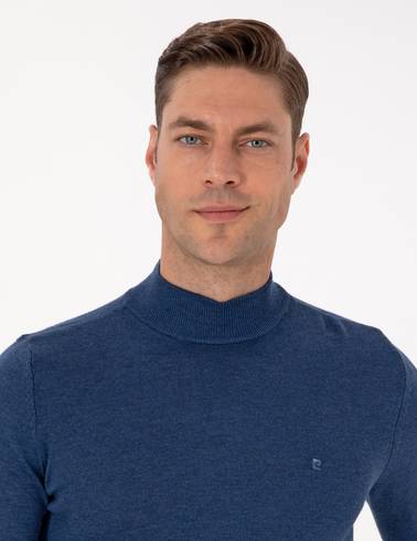 İndigo Melanj Slim Fit Yarım Balıkçı Yaka Basic Triko Kazak