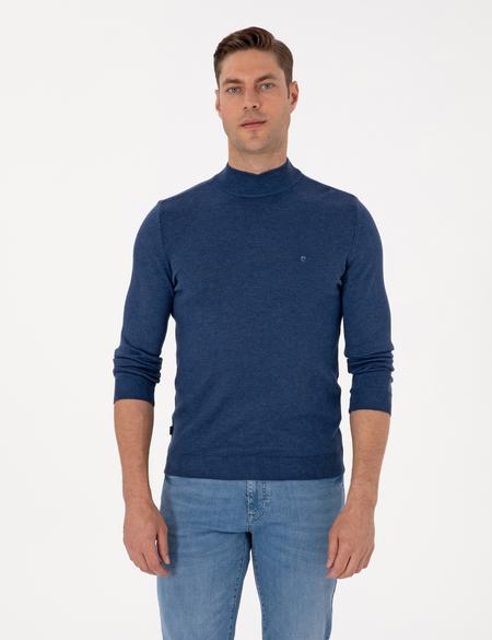 İndigo Melanj Slim Fit Yarım Balıkçı Yaka Basic Triko Kazak - 50314176063