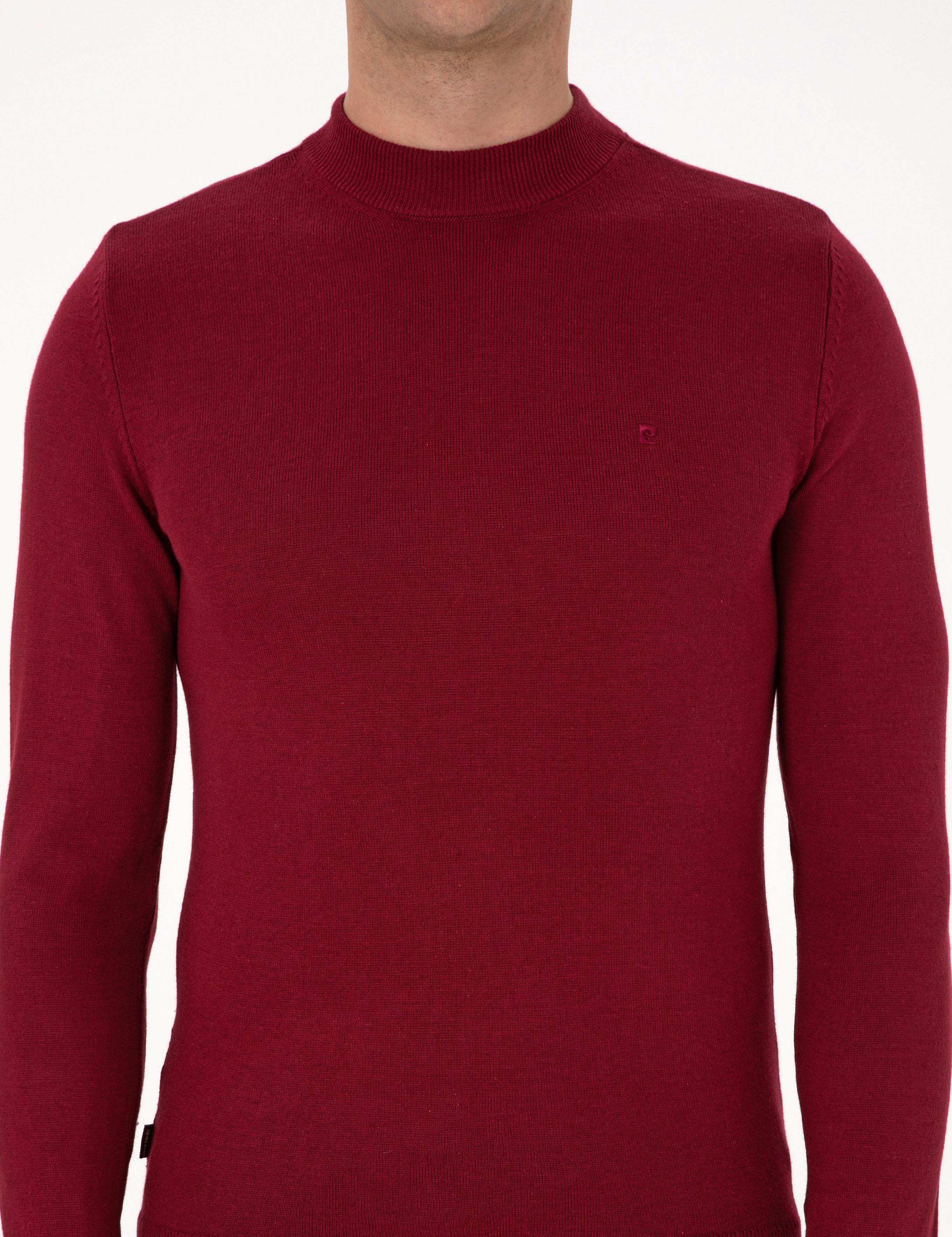 Vişne Slim Fit Çeyrek Yaka Basic Triko Kazak