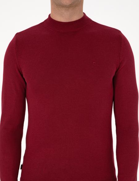 Vişne Slim Fit Çeyrek Yaka Basic Triko Kazak - 50314188114