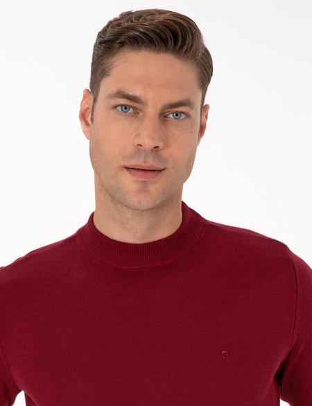 Vişne Slim Fit Çeyrek Yaka Basic Triko Kazak - 50314188114