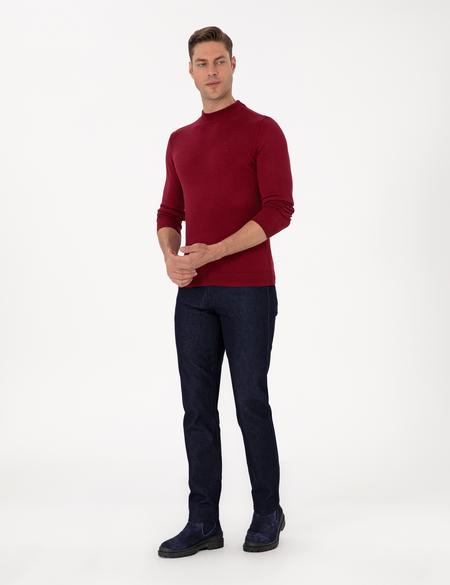 Vişne Slim Fit Çeyrek Yaka Basic Triko Kazak - 50314188114