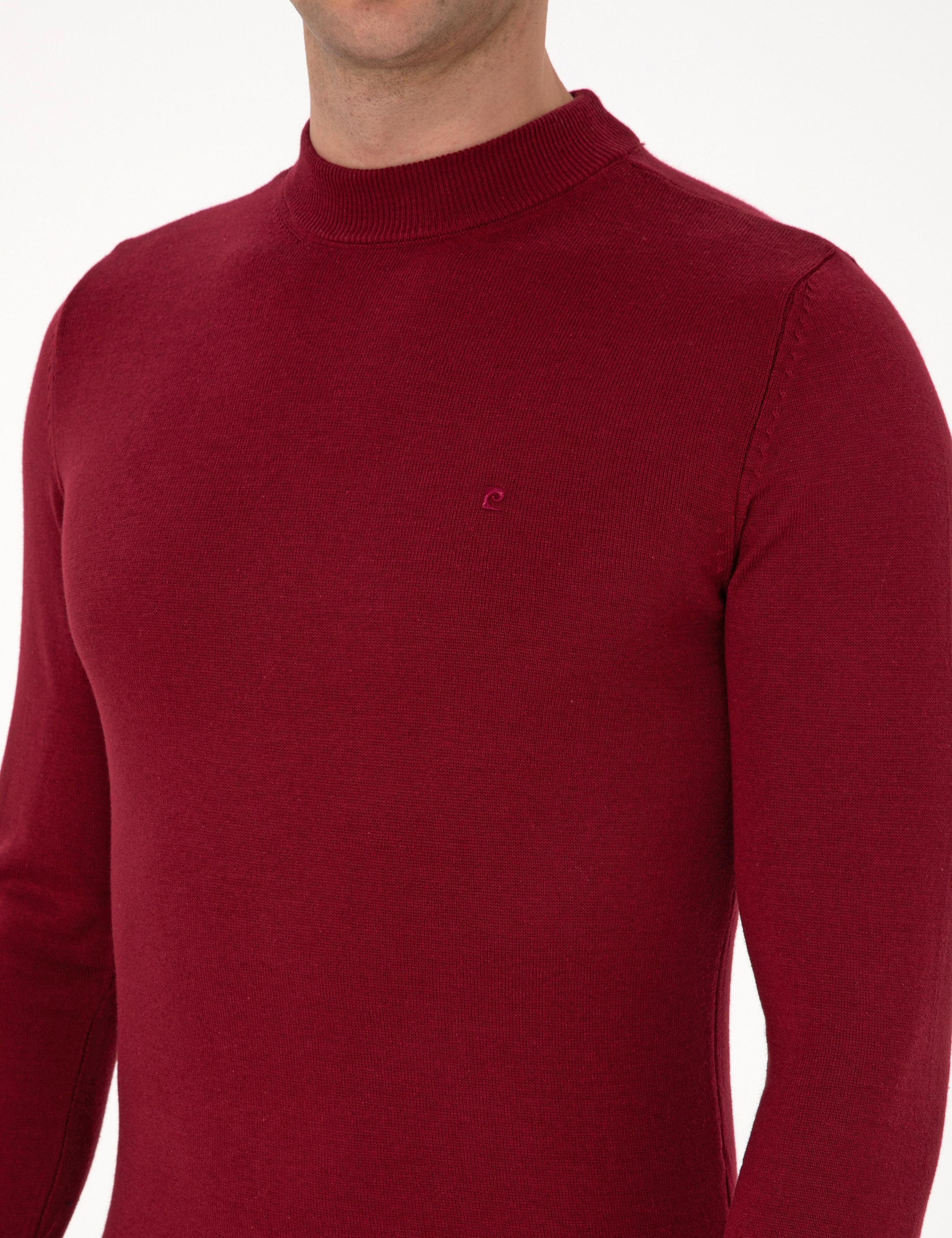 Vişne Slim Fit Çeyrek Yaka Basic Triko Kazak