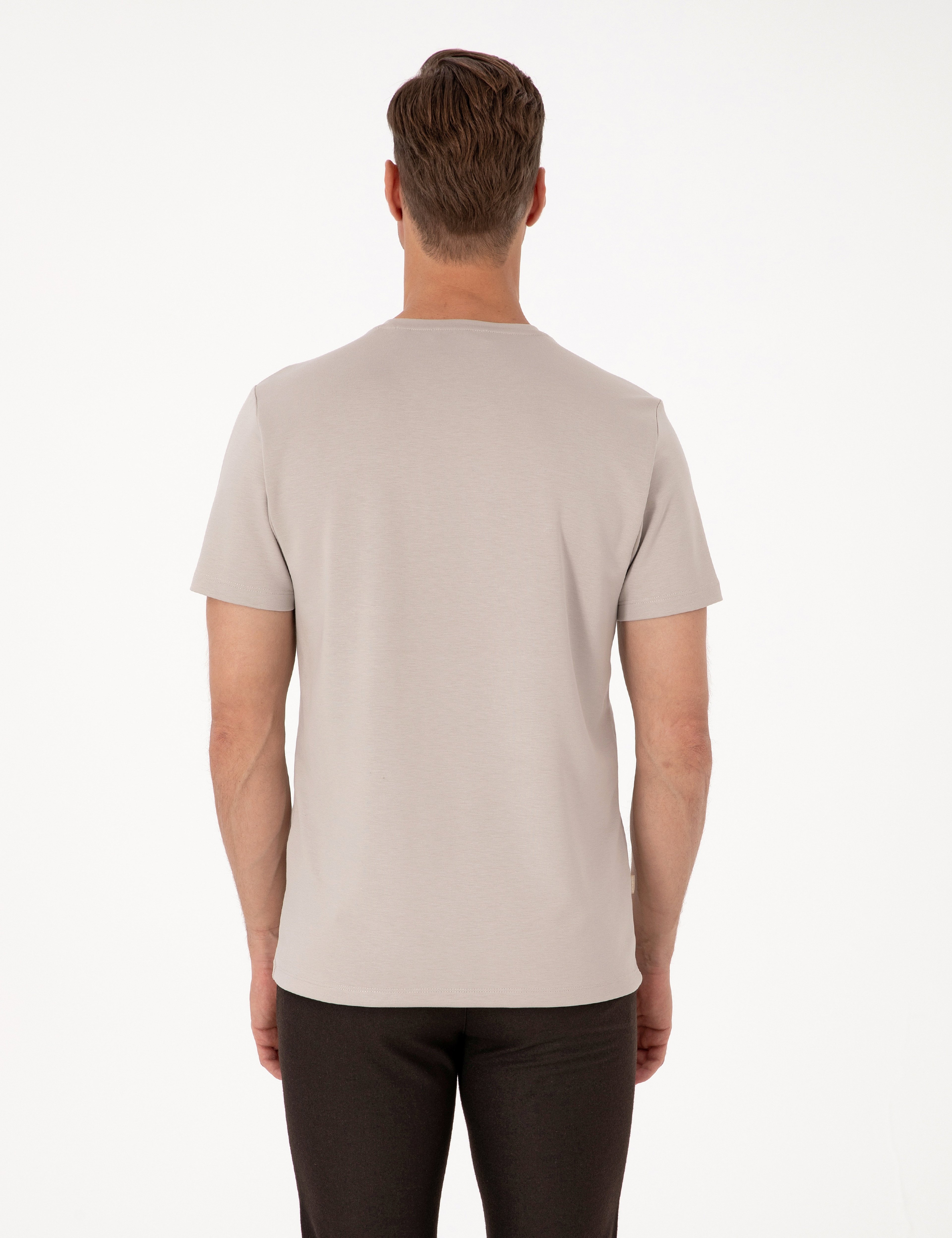 Taş Regular Fit Kalın Dokulu Bisiklet Yaka Basic Tişört - Image 5
