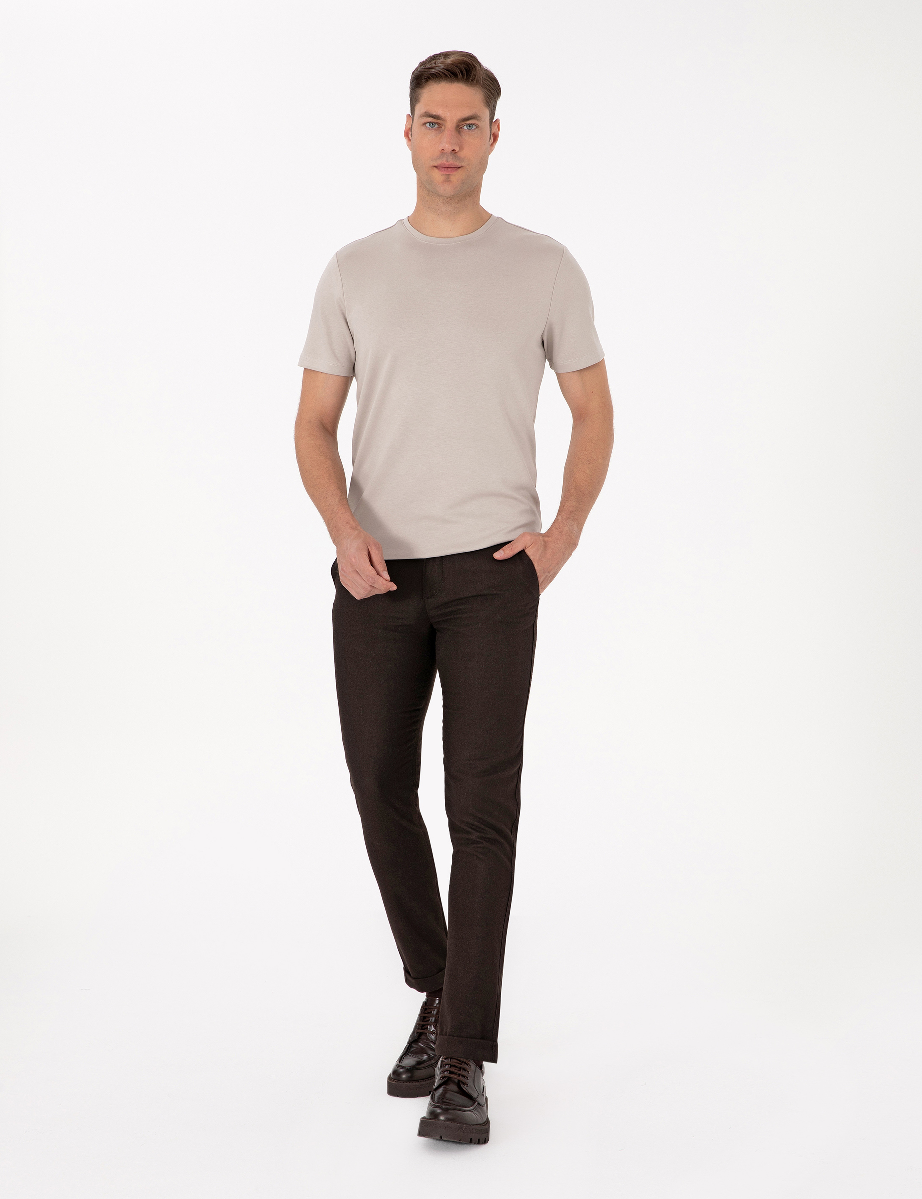 Taş Regular Fit Kalın Dokulu Bisiklet Yaka Basic Tişört - Image 4